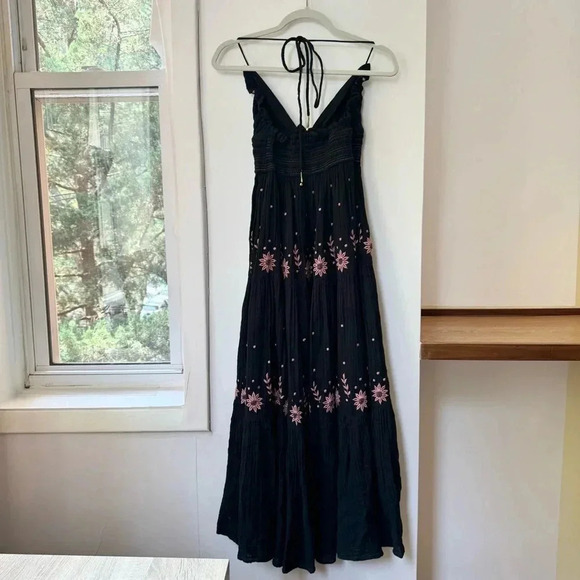 New Free People Real Love Embroidered Dress Maxi Summer Black Pink - Picture 11 of 17